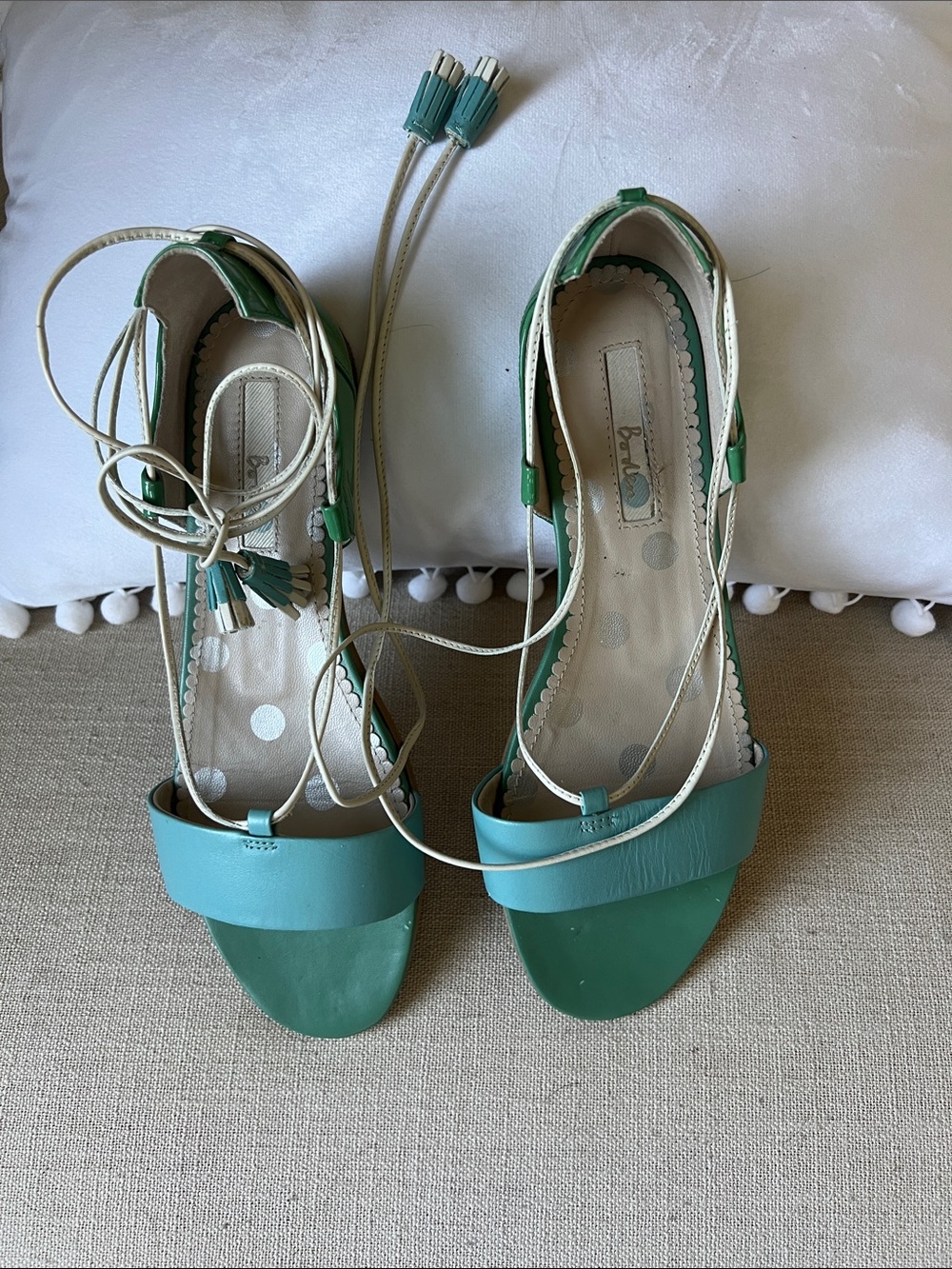 Boden Two-Tone Teal and Mint Lace-Up Sandals